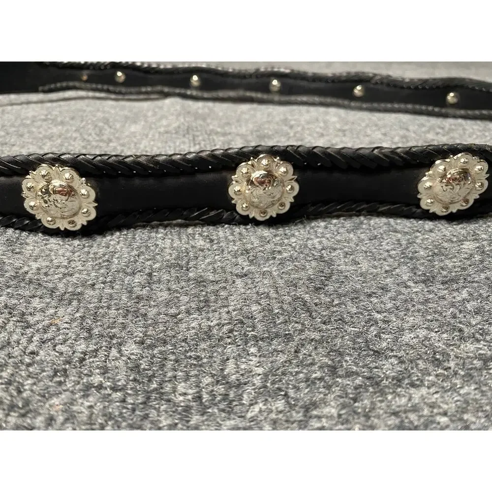 90’s Western Black Leather Concho Belt Intricate Floral Designed Buckle 4XL-5XL